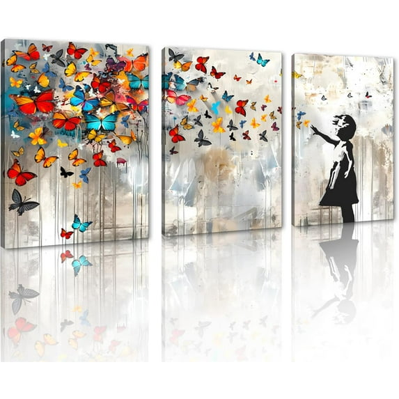 Hieng Large Living Room Canvas Wall Art 3 Panels Graffiti Black Woman Portrait Poster Abstract Street Pop Artwork for Bedroom Bathroom Wall Decor