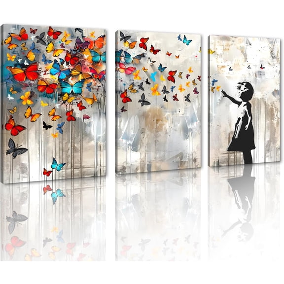 Hieng Large Living Room Canvas Wall Art 3 Panels Graffiti Black Woman Portrait Poster Abstract Street Pop Artwork for Bedroom Bathroom Wall Decor