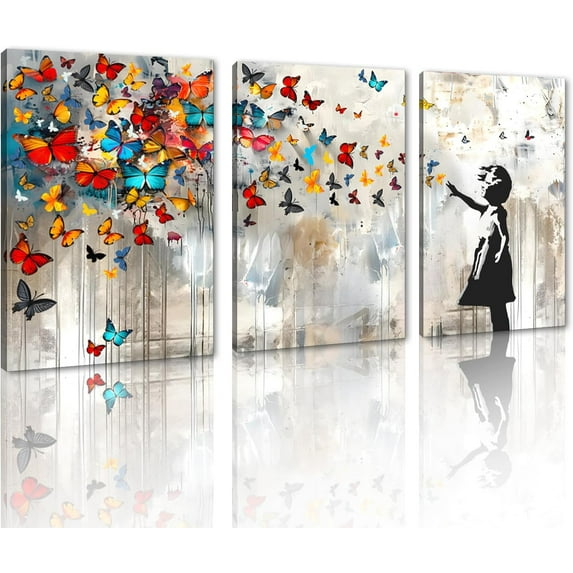 Hieng Large Living Room Canvas Wall Art 3 Panels Graffiti Black Woman Portrait Poster Abstract Street Pop Artwork for Bedroom Bathroom Wall Decor