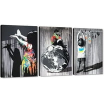 Hieng Large Living Room Canvas Wall Art 3 Panels Graffiti Black Woman Portrait Poster Abstract Street Pop Artwork for Bedroom Bathroom Wall Decor