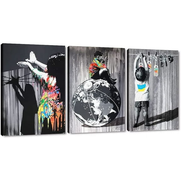Hieng Large Living Room Canvas Wall Art 3 Panels Graffiti Black Woman Portrait Poster Abstract Street Pop Artwork for Bedroom Bathroom Wall Decor