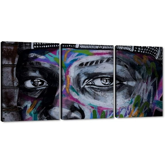 Hieng Large Living Room Canvas Wall Art 3 Panels Graffiti Black Woman Portrait Poster Abstract Street Pop Artwork for Bedroom Bathroom Wall Decor