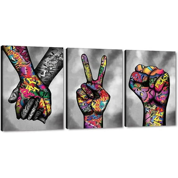 Hieng Large Living Room Canvas Wall Art 3 Panels Graffiti Black Woman Portrait Poster Abstract Street Pop Artwork for Bedroom Bathroom Wall Decor