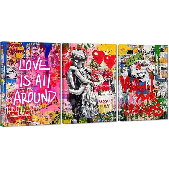 Hieng Large Living Room Canvas Wall Art 3 Panels Graffiti Black Woman Portrait Poster Abstract Street Pop Artwork for Bedroom Bathroom Wall Decor