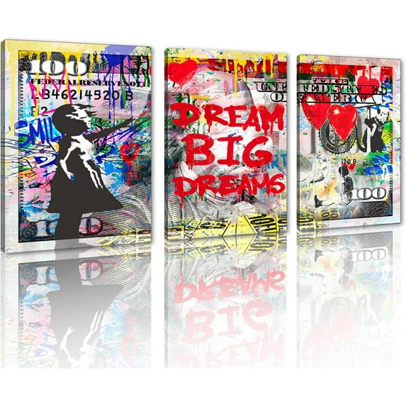 Hieng Large Living Room Canvas Wall Art 3 Panels Graffiti Black Woman Portrait Poster Abstract Street Pop Artwork for Bedroom Bathroom Wall Decor