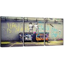 Hieng Large Living Room Canvas Wall Art 3 Panels Graffiti Black Woman Portrait Poster Abstract Street Pop Artwork for Bedroom Bathroom Wall Decor