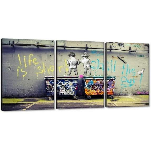 Hieng Large Living Room Canvas Wall Art 3 Panels Graffiti Black Woman Portrait Poster Abstract Street Pop Artwork for Bedroom Bathroom Wall Decor