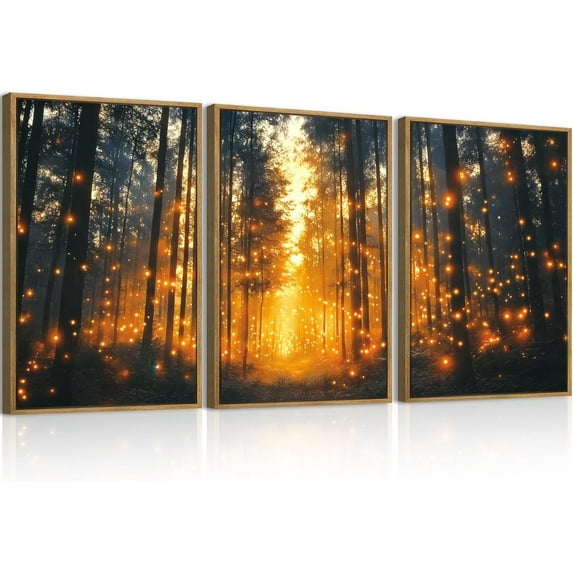 Hieng Large landscape Framed Canvas Wall Art 16x24 Inch Set of 3 Vintage Nature Scenery Wall Decor Lake Woodland Art Print for Living Room Bedroom Office