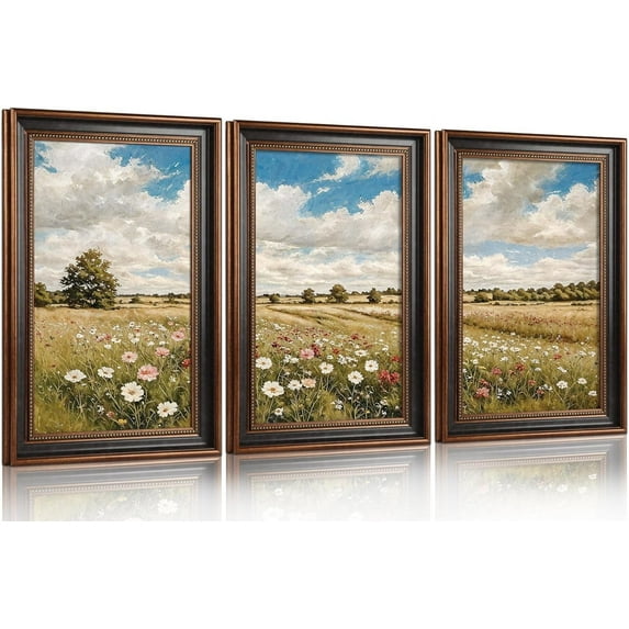 Hieng Large landscape Framed Canvas Wall Art 16x24 Inch Set of 3 Vintage Nature Scenery Wall Decor Lake Woodland Art Print for Living Room Bedroom Office