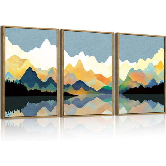 Hieng Large landscape Framed Canvas Wall Art 16x24 Inch Set of 3 Vintage Nature Scenery Wall Decor Lake Woodland Art Print for Living Room Bedroom Office