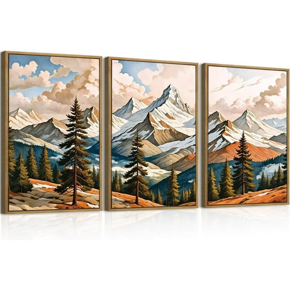 Hieng Large landscape Framed Canvas Wall Art 16x24 Inch Set of 3 Vintage Nature Scenery Wall Decor Lake Woodland Art Print for Living Room Bedroom Office