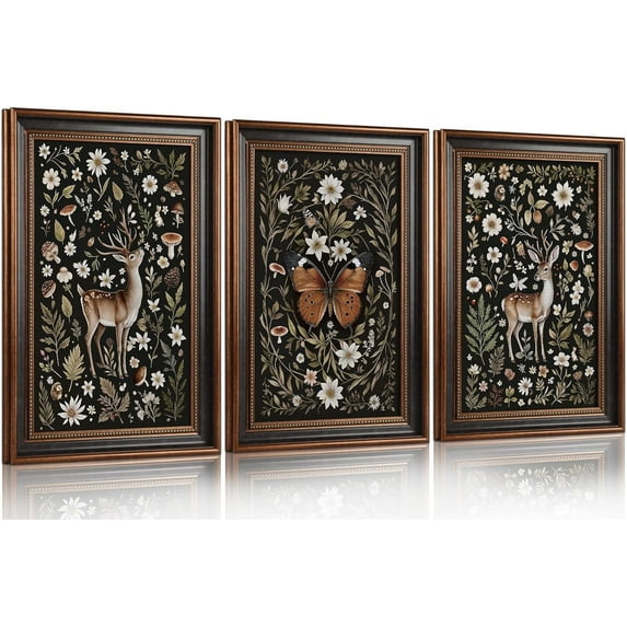 Hieng Large landscape Framed Canvas Wall Art 16x24 Inch Set of 3 Vintage Nature Scenery Wall Decor Lake Woodland Art Print for Living Room Bedroom Office