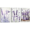 thumbnail image 1 of Hieng Lavender Wall Art 3 Pieces Purple Floral with Butterfly Canvas Prints Country Flower Art Picture Rustic Farmhouse Kitchen Bathroom Decor Unframed, 1 of 6