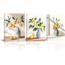 Hieng Lemon Canvas Wall Art Flowers Plant Bouquet in Vase Painting Print Rustic Yellow Fruit Modern Artwork for Kitchen Dinning Room Restaurant Decor(only canvas)