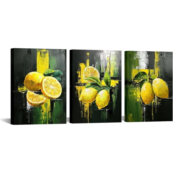 Hieng Lemon Wall Decor for Kitchen Modern Abstract Black and Yellow Painting Prints Dining Room Decoration