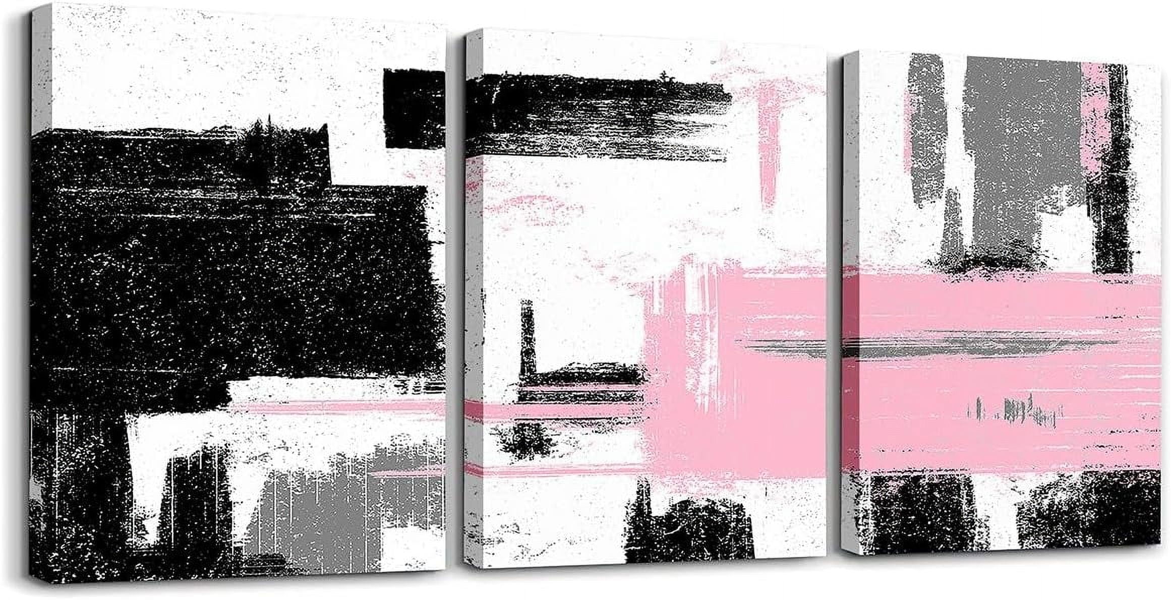 Hieng Hieng Light Pink Abstract 3-Pieces Wall Hieng Indoor Geometric Canvas ...