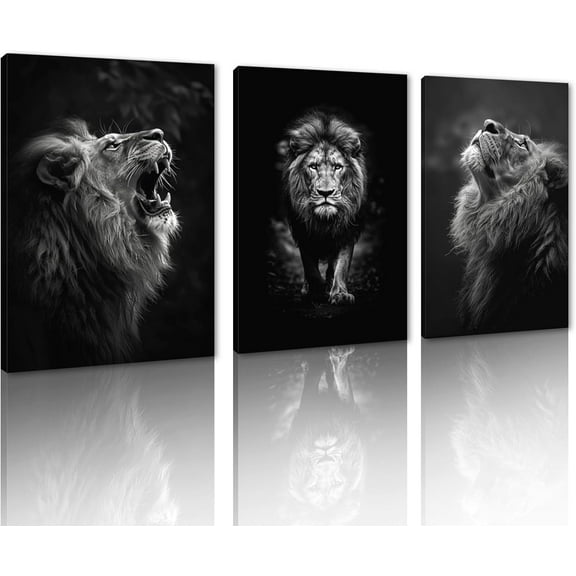 Hieng Lion Wall Art Lion Picture Wall Decor Black Animals Head Portrait Painting for Living Room Bedroom Unframed
