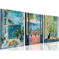 thumbnail image 1 of Hieng Matisse Blue Coastal View Wall Art Black Cat Flower Painting Wall Decor Vintage Open Window Landscape Canvas Poster Prints for Kitchen Living Room（Only canvas）, 1 of 6