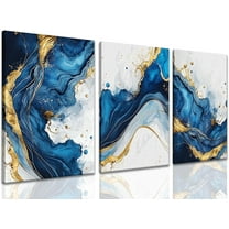 Hieng Modern Abstract Canvas Wall Art,Navy Blue and Gold Wall Art Decor Posters Prints For Living Room Bedroom Bathroom Office(Only canvas)
