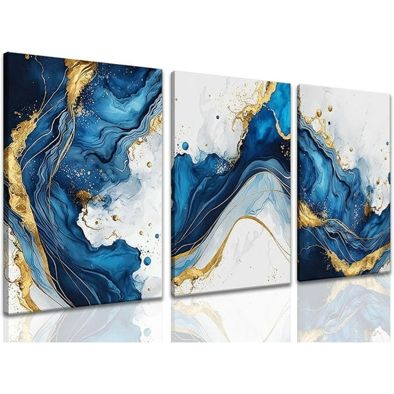 Hieng Modern Abstract Canvas Wall Art,Navy Blue and Gold Wall Art Decor Posters Prints For Living Room Bedroom Bathroom Office(Only canvas)