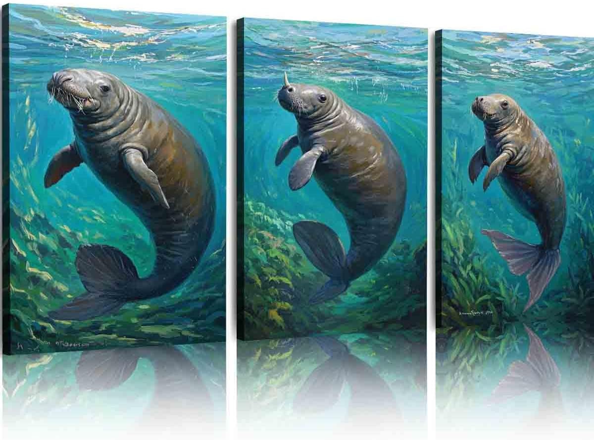 Hieng Modern Classic Art Canvas Print Manatee Canvas Large Oil Painting ...