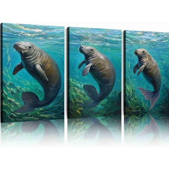 Hieng Modern Classic Art Canvas Print Manatee Canvas Large Oil Painting Animals Artwork Manatee Wall Art Nursery Decor Unframed