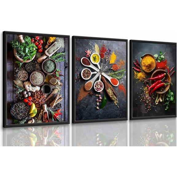 Hieng Modern Kitchen Wall Art Colorful Spice In Spoon Wall Decor Vintage Dining Room Posters Pictures Food Canvas Prints Vegetables Chili Paintings Home Decoration Gift Unframed