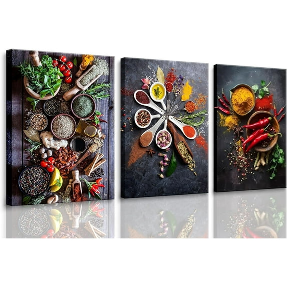 Hieng Modern Kitchen Wall Art Colorful Spice In Spoon Wall Decor Vintage Dining Room Posters Pictures Food Canvas Prints Vegetables Chili Paintings Home Decoration Gift Unframed