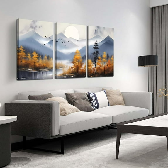 Hieng Mountain Wall Art for Living Room, Gold Tree Canvas Wall-Decor for Bedroom, Modern Forest Print Picture (only canvas)