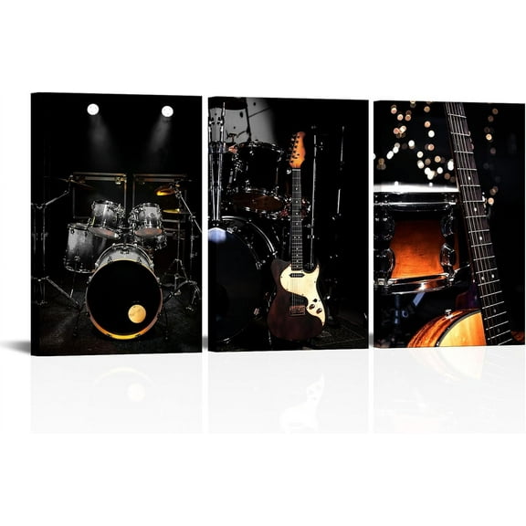 Hieng Music Canvas Wall Art Musical Instruments Picture Prints Band Painting for Music Room Man Cave Wall Decor(only canvas)