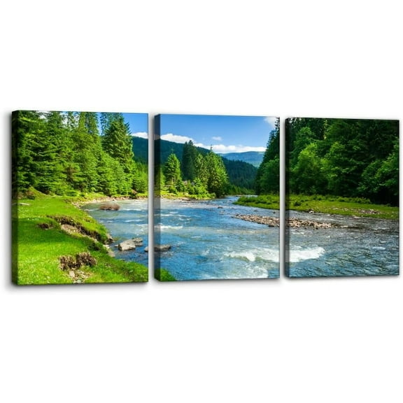 Hieng Natural Scenery Canvas Wall Art Print 3 Pieces Rural Landscape Field Painting Wall Decor for Living Room Home Decoration Gallery Wrapped Posters Prints Framed Ready to Hang - 12"x16"x3 Panels