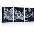 thumbnail image 1 of Hieng Nautical Wall Art Decor Fishing Net with Seashells Ship Wheel Painting Pictures Navy Blue Bathroom Bedroom Lake House Decoration Unframed, 1 of 6