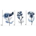 thumbnail image 1 of Hieng Navy Blue Bathroom Wall Decor Blue Flower with Butterfly Picture Painting Modern Bedroom Bathroom Wall Art Each Panel Unframed, 1 of 6