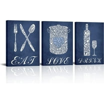 Hieng Navy Blue Kitchen Decor Kitchen Accessories Eat Sign Wall Art Modern Blue Dining Room Decorations Pictures