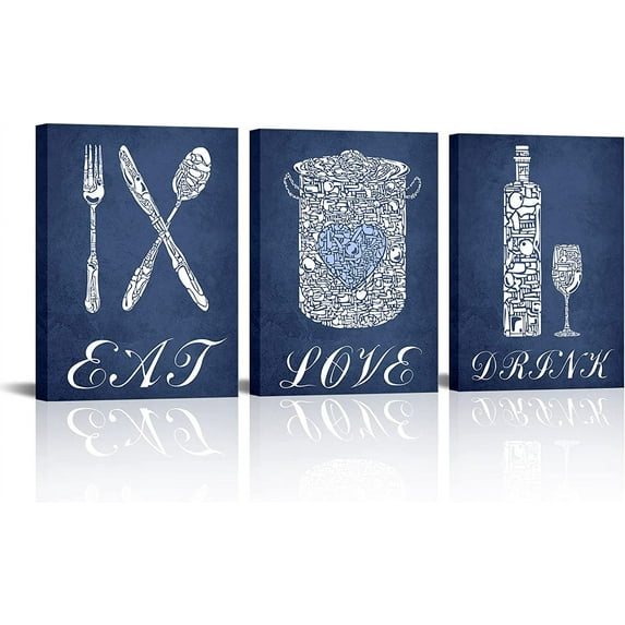 Hieng Navy Blue Kitchen Decor Kitchen Accessories Eat Sign Wall Art Modern Blue Dining Room Decorations Pictures