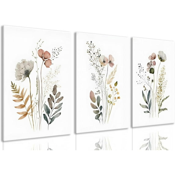 Hieng Navy Blue Wall Art Canvas Abstract Floral Painting Blue and Gray Posters Flower Decor Wildflower Pictures Botanical Prints for Living Room Bedroom Bathroom