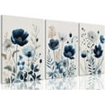 thumbnail image 1 of Hieng Navy Blue Wall Art Canvas Abstract Floral Painting Blue and Gray Posters Watercolor Flower Decor Wildflower Pictures Botanical Prints for Living Room Bedroom Bathroom 3 Pcs, 1 of 6