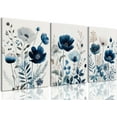 thumbnail image 1 of Hieng Navy Blue Wall Art Canvas Abstract Floral Painting Blue and Gray Posters Watercolor Flower Decor Wildflower Pictures Botanical Prints for Living Room Bedroom Bathroom 3 Pcs 16x24in Framed, 1 of 5