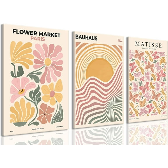 Hieng Navy Blue Wall Art Canvas Abstract Floral Painting Blue and Gray Posters Watercolor Flower Decor Wildflower Pictures Botanical Prints for Living Room Bedroom Bathroom 3 Pcs