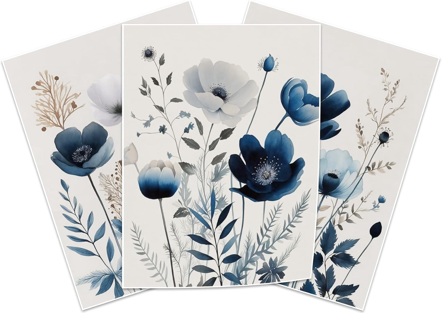 Hieng Navy Blue Wall Art Canvas Abstract Floral Painting Blue and Gray ...