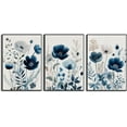 thumbnail image 1 of Hieng Navy Blue Wall Art Canvas Abstract Floral Painting Blue and Gray Posters Watercolor Flower Decor Wildflower Pictures Botanical Prints for Living Room Bedroom Bathroom 3 Pcs 16x24in Framed, 1 of 5