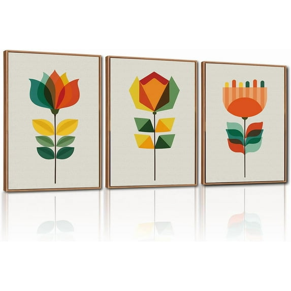 Hieng Neutral Botanical Wall Art , Large Framed Boho Farmhouse Wall Decor, Modern Minimalist Floral Wall Painting, Rustic Wildflower Canvas Art Prints for Living Room, Bedroom Unframed