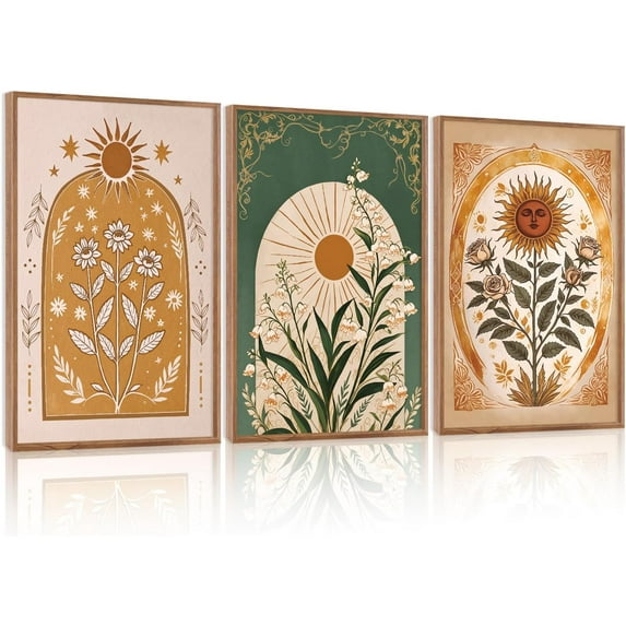 Hieng Neutral Botanical Wall Art , Large Framed Boho Farmhouse Wall Decor, Modern Minimalist Floral Wall Painting, Rustic Wildflower Canvas Art Prints for Living Room, Bedroom Unframed