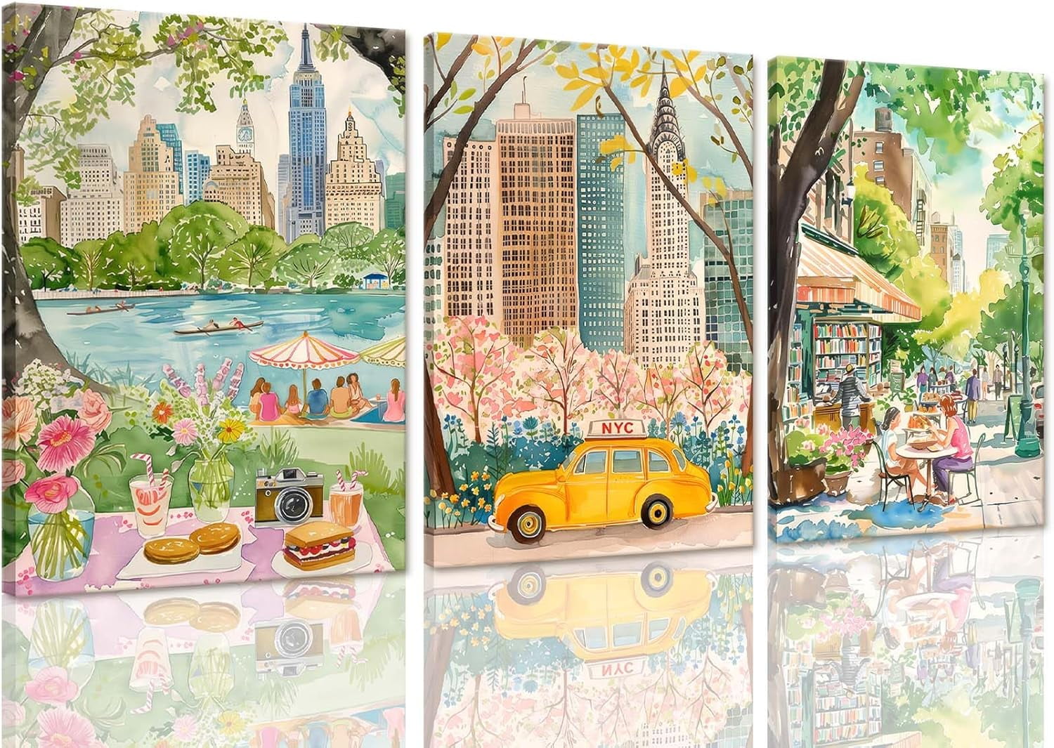 Hieng New York City Poster Travel Wall Art Canvas Framed Watercolor NYC ...