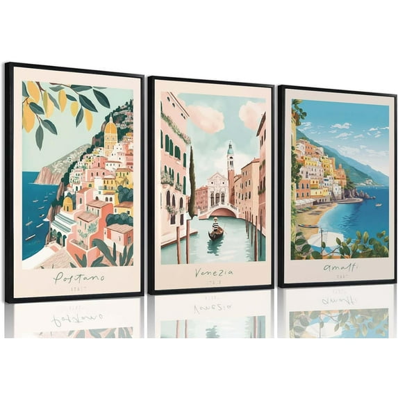 Hieng New York City Poster Travel Wall Art Canvas Framed Watercolor NYC Central Park Landmarks Artwork Decor Painting Prints Pictures Set of 3 for Bedroom Living Room Bathroom Office 16x24in