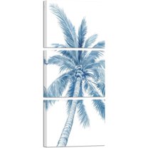 Hieng Palm Tree Canvas Wall Art Modern Navy Blue Bathroom Decor Tropical Botanical Painting Picture Print Coastal Theme Living Room Blue Decorations(Only canvas)