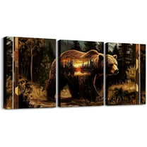 Hieng Personalized Bear 3 Piece Canvas Wall Art for Living Room Bedroom,12"x16"x3pcs,Wildlife Animal Pattern Picture Wall Decor Bear Bathroom Wall Art for Home Decor,Country Cabin Wall Painting
