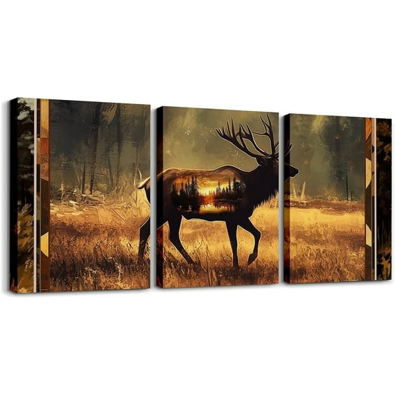Hieng Personalized Bear 3 Piece Canvas Wall Art for Living Room Bedroom,12"x16"x3pcs,Wildlife Animal Pattern Picture Wall Decor Bear Bathroom Wall Art for Home Decor,Country Cabin Wall Painting