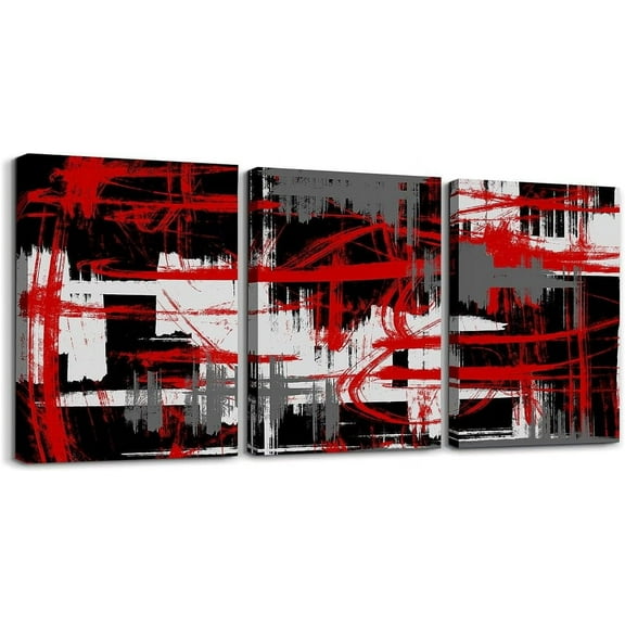 Hieng Pink Abstract 3Pieces Wall Art Indoor Geometric Canvas Painting for Kids Boys Girls Teens Modern Picture Wall Decor, Buffalo Check Artwork Posters