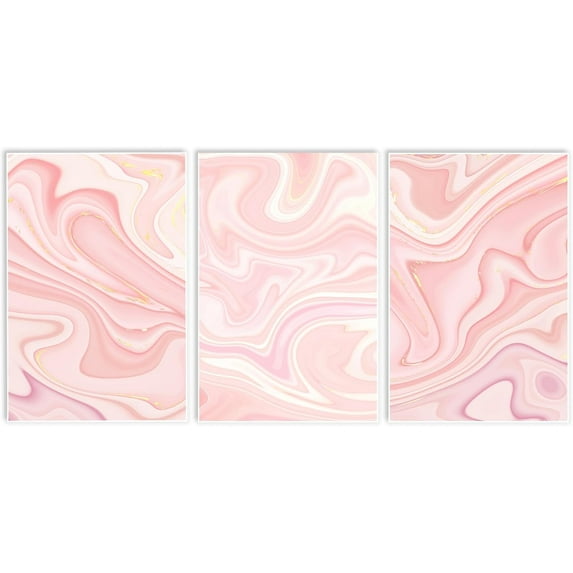Hieng Pink Abstract Canvas Wall Art Pink And Gold Paintings Wall Decor 3 Piece Minimalist Modern Marble Pictures Wall Decor for Bedroom Bathroom Living Room Office (Only canvas)